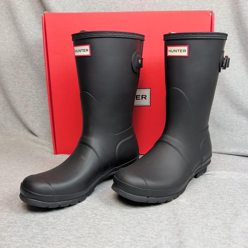 Hunter Original Short Back Adjustable Rain Boots Black WFS1013RMA Womens 8